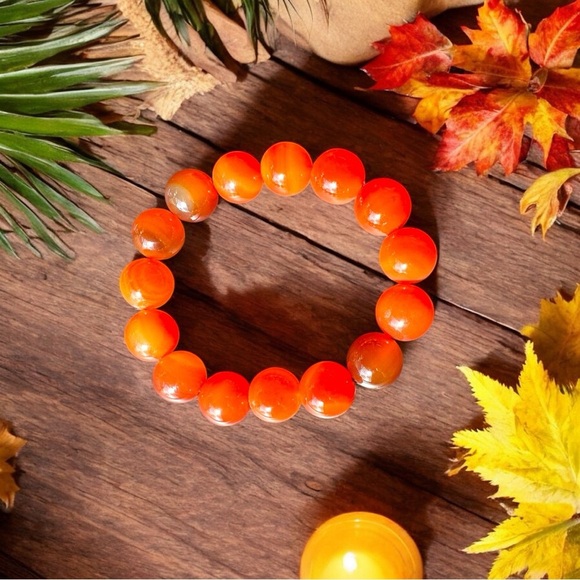 Gem Quality Fire Agate Stretch Bracelet – Glowing Autumn Hues - Picture 3 of 9